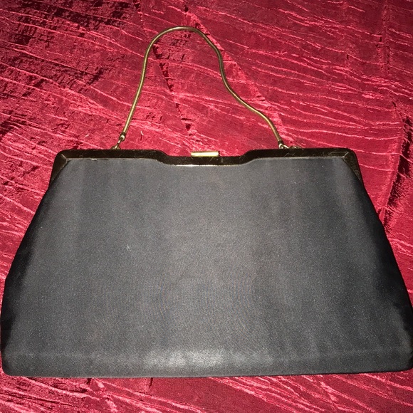 Vintage Black Satin Clutch - Picture 2 of 7